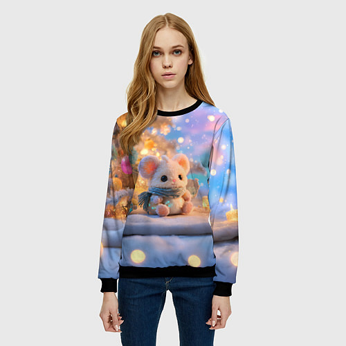 Женский свитшот Новогодняя милая мышка / 3D-Черный – фото 3