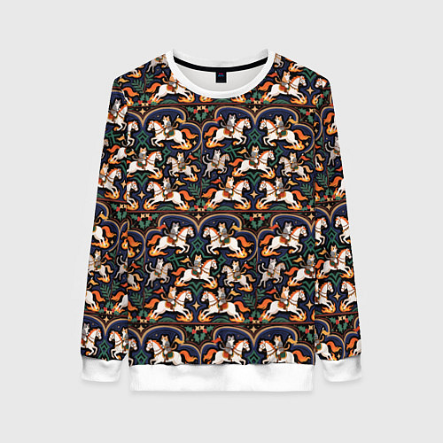 Женский свитшот Новогодние коты всадники на лошади / 3D-Белый – фото 1