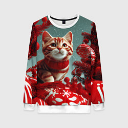Свитшот женский Рыжий кот - Новый год, цвет: 3D-белый