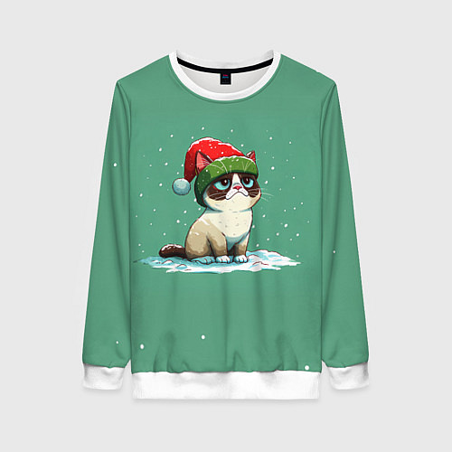 Женский свитшот Новогодний мем котик / 3D-Белый – фото 1