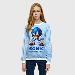 Свитшот женский Sonic - синий ёж, цвет: 3D-белый — фото 2