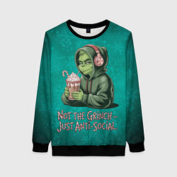 Свитшот женский Антисоциальный Гринч, цвет: 3D-черный