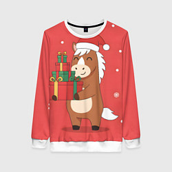 Женский свитшот Новогодняя лошадка с подарками