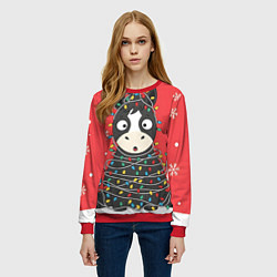 Свитшот женский Лошадка в новогодних огоньках, цвет: 3D-красный — фото 2