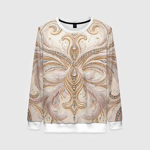 Женский свитшот Перламутровый орнамент с перьями / 3D-Белый – фото 1