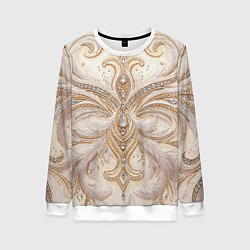 Свитшот женский Перламутровый орнамент с перьями, цвет: 3D-белый