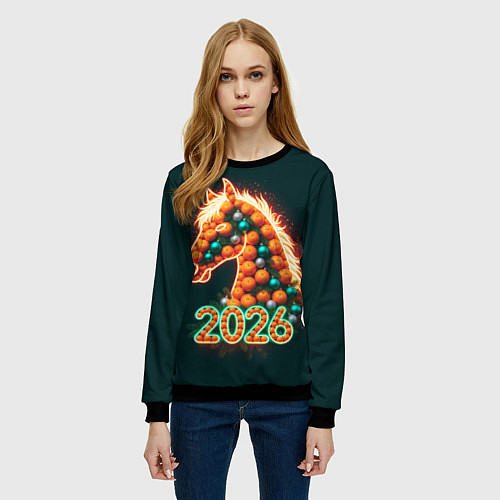 Женский свитшот Праздничная лошадь 2026 / 3D-Черный – фото 3