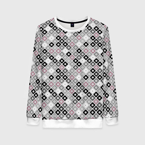 Женский свитшот Цветочный серо-розовый узор ретро / 3D-Белый – фото 1