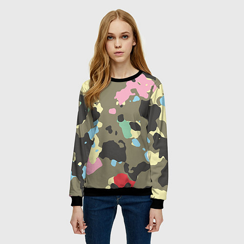 Женский свитшот Камуфляж: микс цветов / 3D-Черный – фото 3