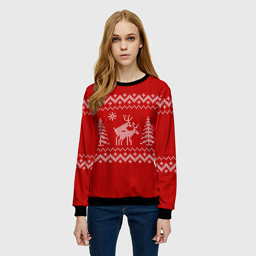 Женский свитшот Олени под елками / 3D-Черный – фото 3