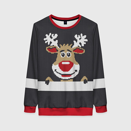 Женский свитшот Олень свитер вязаный / 3D-Красный – фото 1