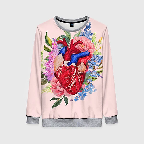 Женский свитшот Цветочное сердце / 3D-Меланж – фото 1