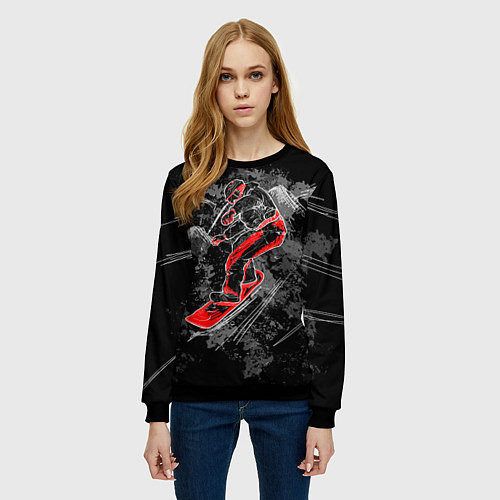 Женский свитшот Сноубордист / 3D-Черный – фото 3