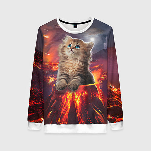 Женский свитшот Кот на вулкане / 3D-Белый – фото 1