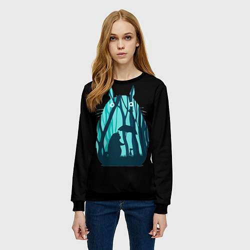 Женский свитшот Тоторо в лесу / 3D-Черный – фото 3