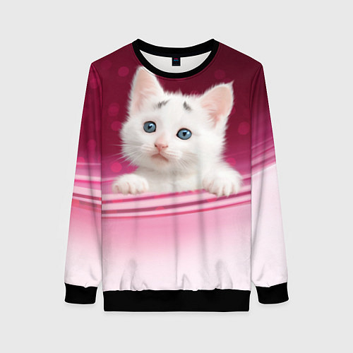 Женский свитшот Белый котёнок / 3D-Черный – фото 1