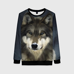 Свитшот женский Зимний волк, цвет: 3D-черный