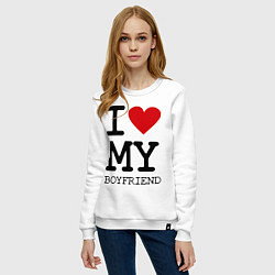Свитшот хлопковый женский I love my boyfriend, цвет: белый — фото 2