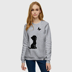 Свитшот хлопковый женский Котенок и бабочка, цвет: меланж — фото 2