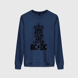 Свитшот хлопковый женский Keep Calm & Listen AC/DC, цвет: тёмно-синий