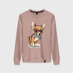 Свитшот хлопковый женский Чихуахуа с бабочкой, цвет: пыльно-розовый