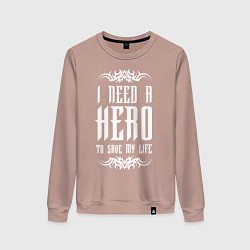 Свитшот хлопковый женский Skillet: I need a Hero, цвет: пыльно-розовый