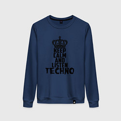 Свитшот хлопковый женский Keep Calm & Listen Techno, цвет: тёмно-синий