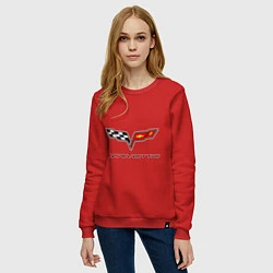 Свитшот хлопковый женский Chevrolet corvette, цвет: красный — фото 2