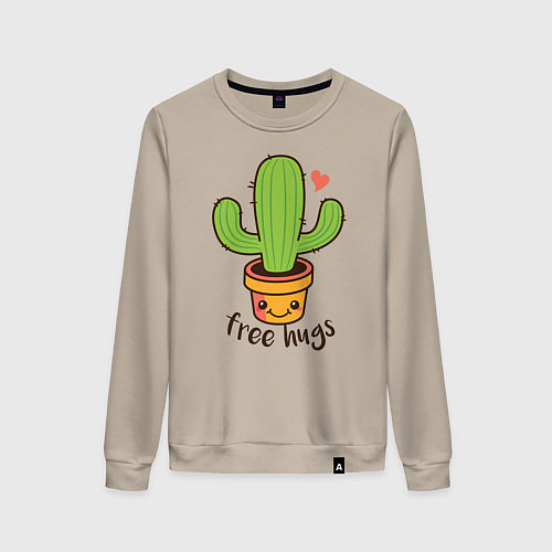 Женский свитшот Cactus: free hugs / Миндальный – фото 1