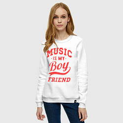 Свитшот хлопковый женский Music is my boyfriend, цвет: белый — фото 2