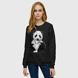 Свитшот хлопковый женский Панда в свитере, цвет: черный — фото 2
