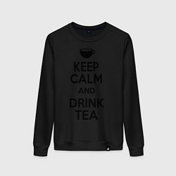 Свитшот хлопковый женский Keep Calm & Drink Tea, цвет: черный