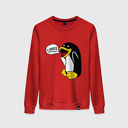 Свитшот хлопковый женский Пингвин: Linux, цвет: красный