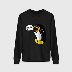 Свитшот хлопковый женский Пингвин: Linux, цвет: черный