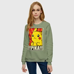 Свитшот хлопковый женский Pikachu: Pika Pika, цвет: авокадо — фото 2