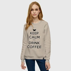Свитшот хлопковый женский Keep Calm & Drink Coffee, цвет: миндальный — фото 2