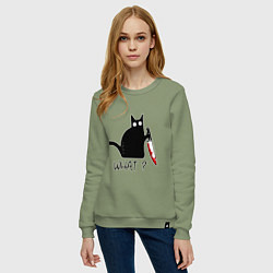 Свитшот хлопковый женский What cat, цвет: авокадо — фото 2