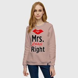 Свитшот хлопковый женский Mrs. always right, цвет: пыльно-розовый — фото 2