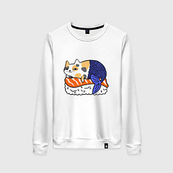 Свитшот хлопковый женский Sushi Cat, цвет: белый
