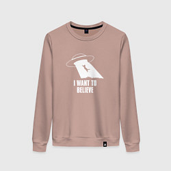Свитшот хлопковый женский I want to believe кот, цвет: пыльно-розовый