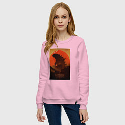 Свитшот хлопковый женский Godzilla and red sun, цвет: светло-розовый — фото 2