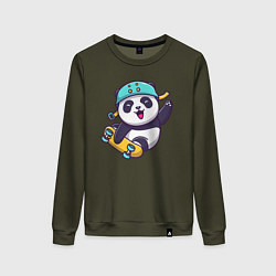 Свитшот хлопковый женский Панда скейтер, цвет: хаки