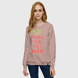 Свитшот хлопковый женский Make tea not war, цвет: пыльно-розовый — фото 2