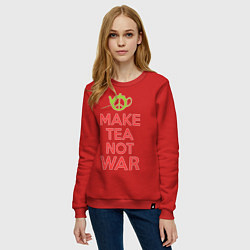 Свитшот хлопковый женский Make tea not war, цвет: красный — фото 2