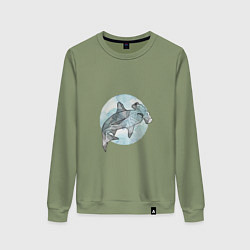 Свитшот хлопковый женский Акула-молот, цвет: авокадо