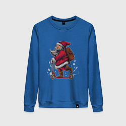 Свитшот хлопковый женский Санта на самокате, цвет: синий