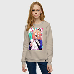 Свитшот хлопковый женский POWER CHAINSAW MAN ANIME, цвет: миндальный — фото 2