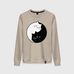 Свитшот хлопковый женский Yin and Yang cats, цвет: миндальный