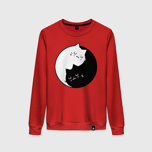 Женский свитшот Yin and Yang cats / Красный – фото 1