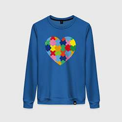 Свитшот хлопковый женский Сердце-пазл, цвет: синий